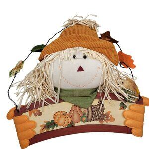 Harvest Scarecrow Plush Wall Door Decor Straw Hair‎ Hat Fall Thanksgiving Vtg